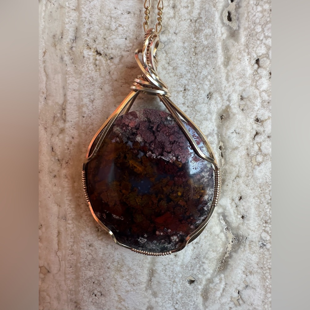 Tarnish Resistant Grounding Copper Scenic Moss Agate Stone Necklace Pendant - Picture 9 of 11